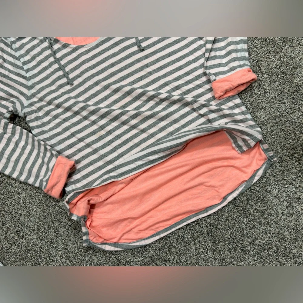Vintage Gap Striped White, Gray and Choral/Pink Hooded Top - Size L - Picture 6 of 7